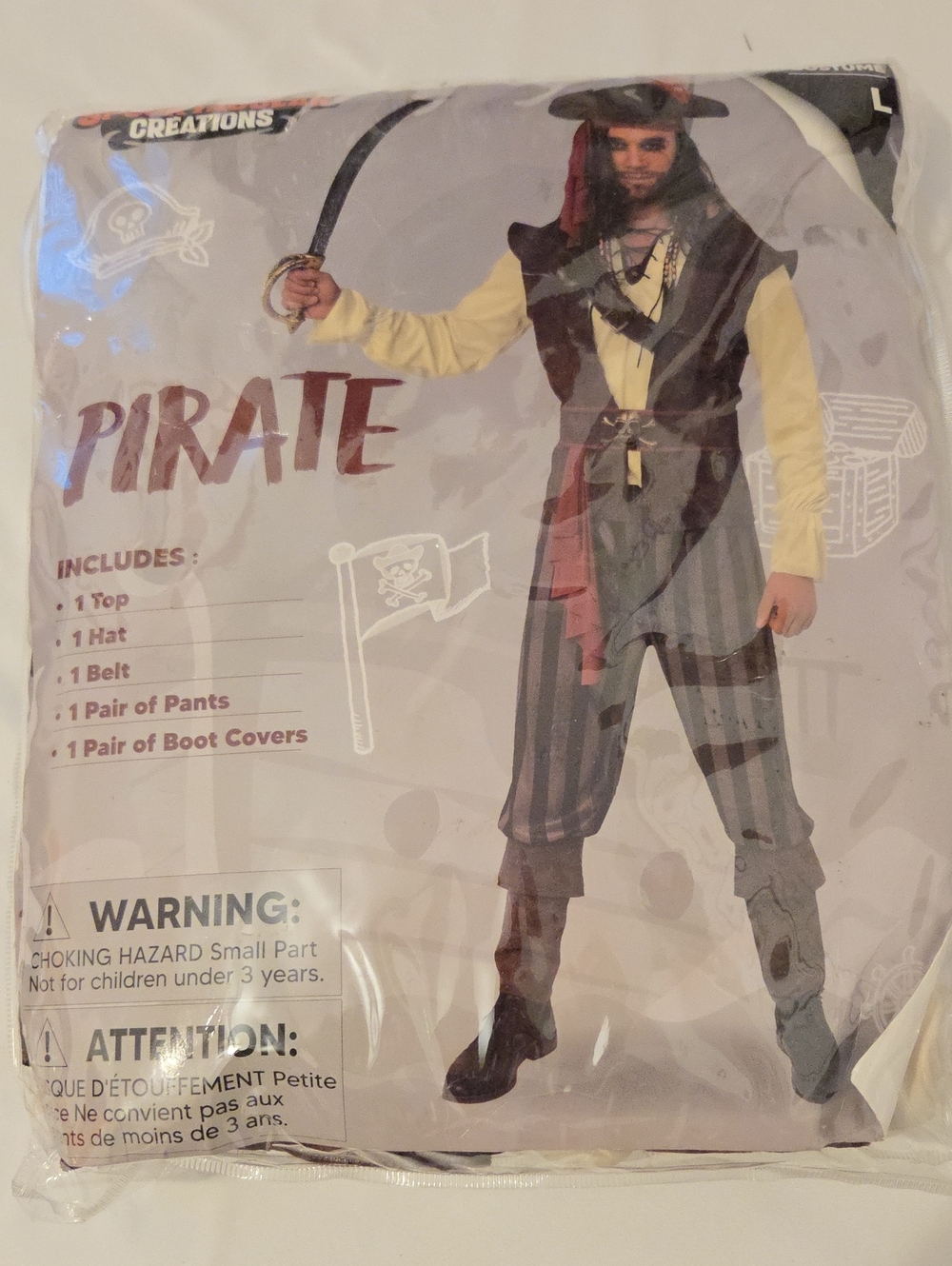 Pirate Costume for Mens - Black, Gray & Red